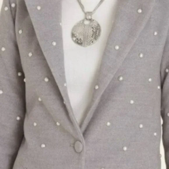 NWOT Chico's Faux-Pearl Embellished Gray Jacket - Picture 3 of 6
